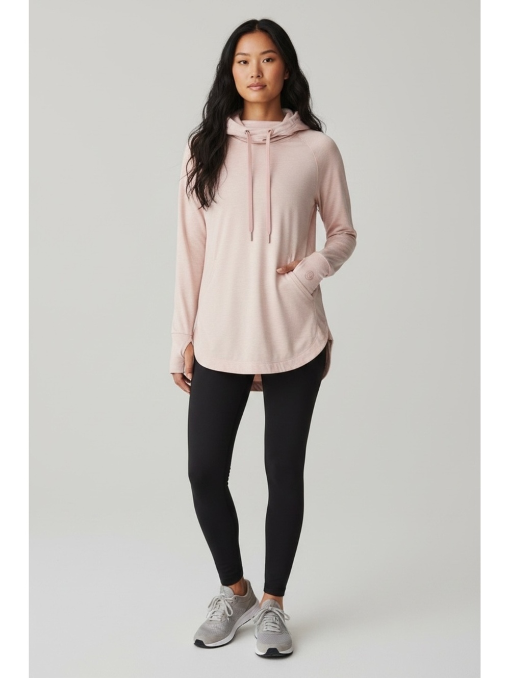 Athleta Women's Light Pink Long Sleeve Hoodie with Thumb Holes, Size Small